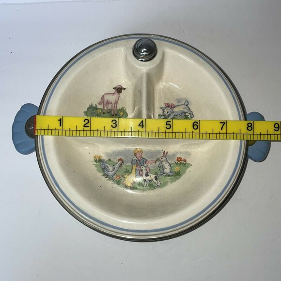 Bartsh Vintage 3 Section Baby Warming Dish Lamb Puppy Duck Chrome Plated - Picture 4 of 9